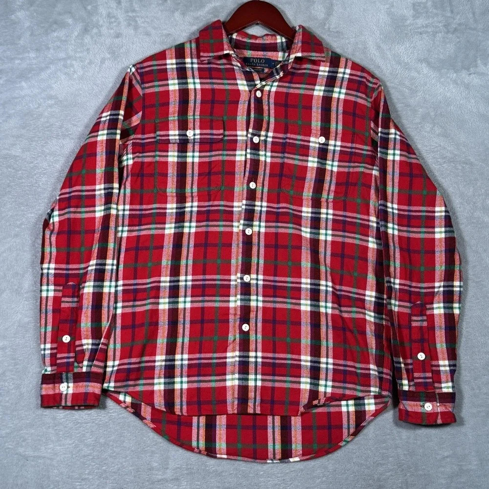 Polo Ralph Lauren‎ Shirt Mens M Red Plaid Flannel Classic Fit Workshirt
